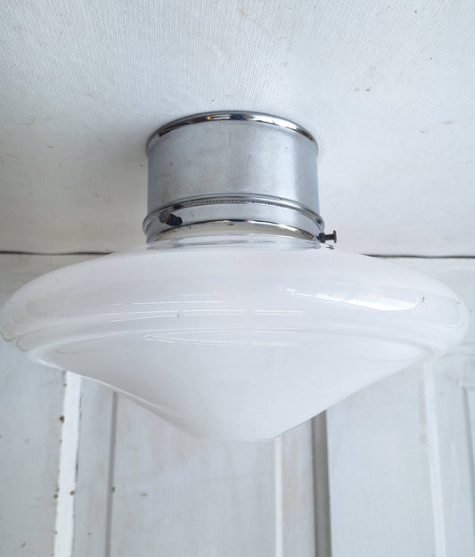 Saucer Shape Milk Glass Flush Mount Fixture, White Glass Ceiling Light