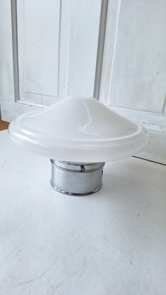 Saucer Shape Milk Glass Flush Mount Fixture, White Glass Ceiling Light