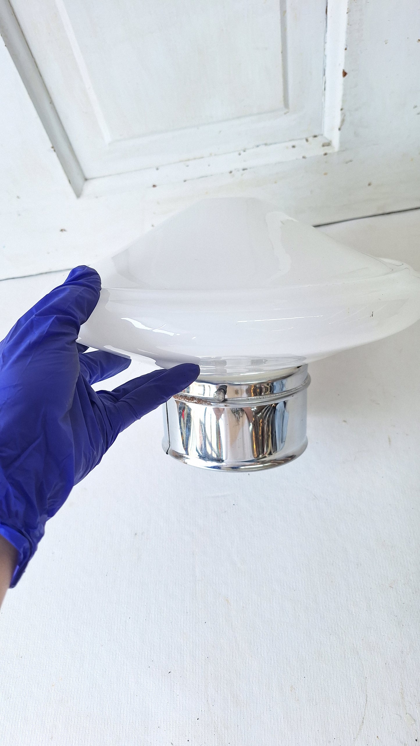 Saucer Shape Milk Glass Flush Mount Fixture, White Glass Ceiling Light