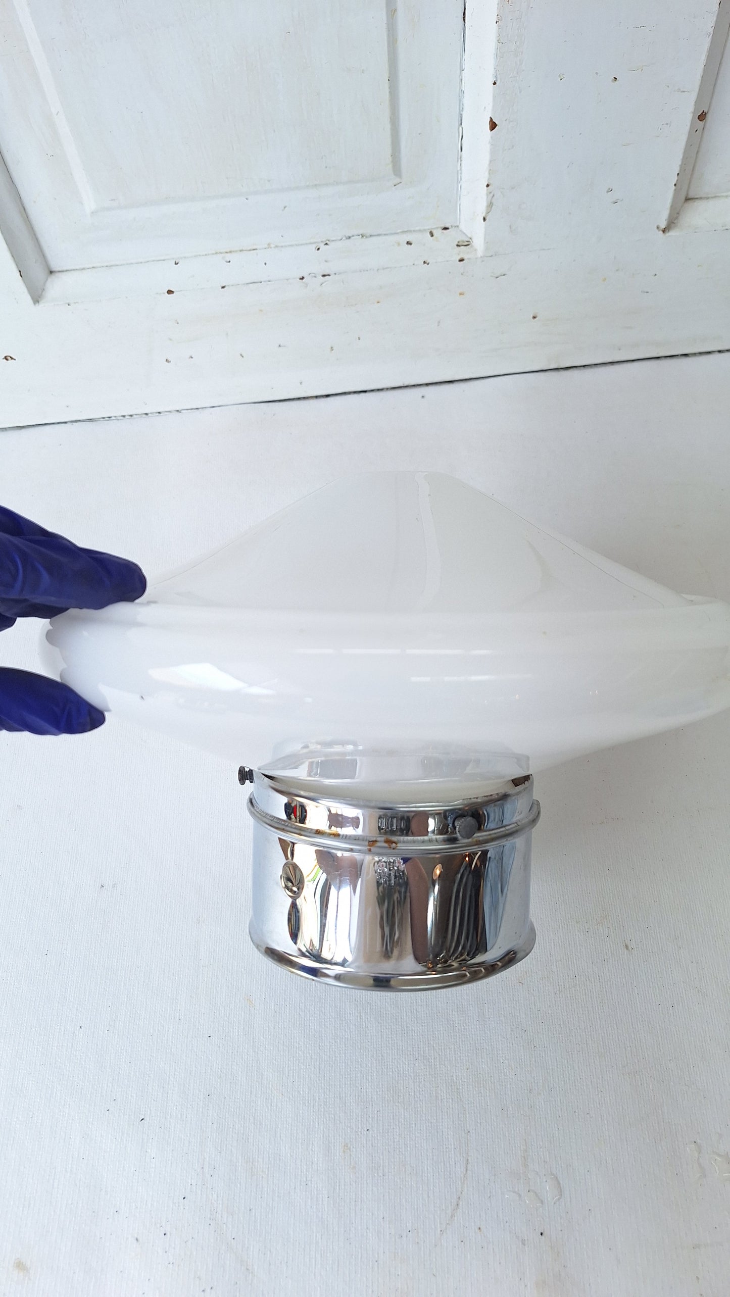 Saucer Shape Milk Glass Flush Mount Fixture, White Glass Ceiling Light