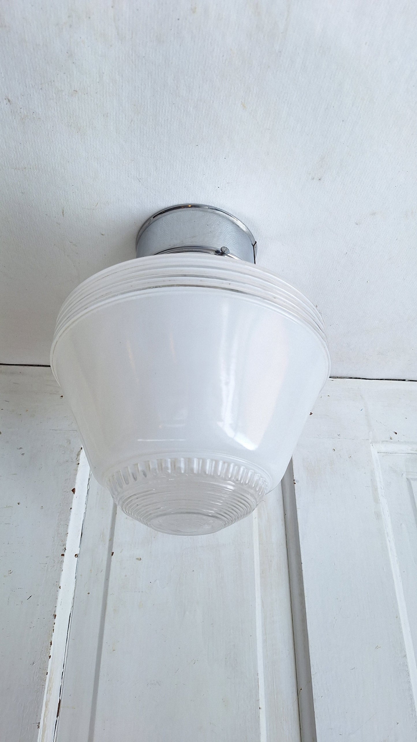 Small Vintage Two Tone Flush Mount Light, White Clear Glass Ceiling Light