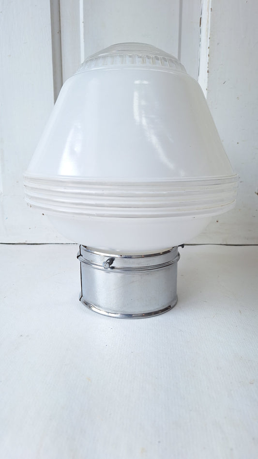 Small Vintage Two Tone Flush Mount Light, White Clear Glass Ceiling Light