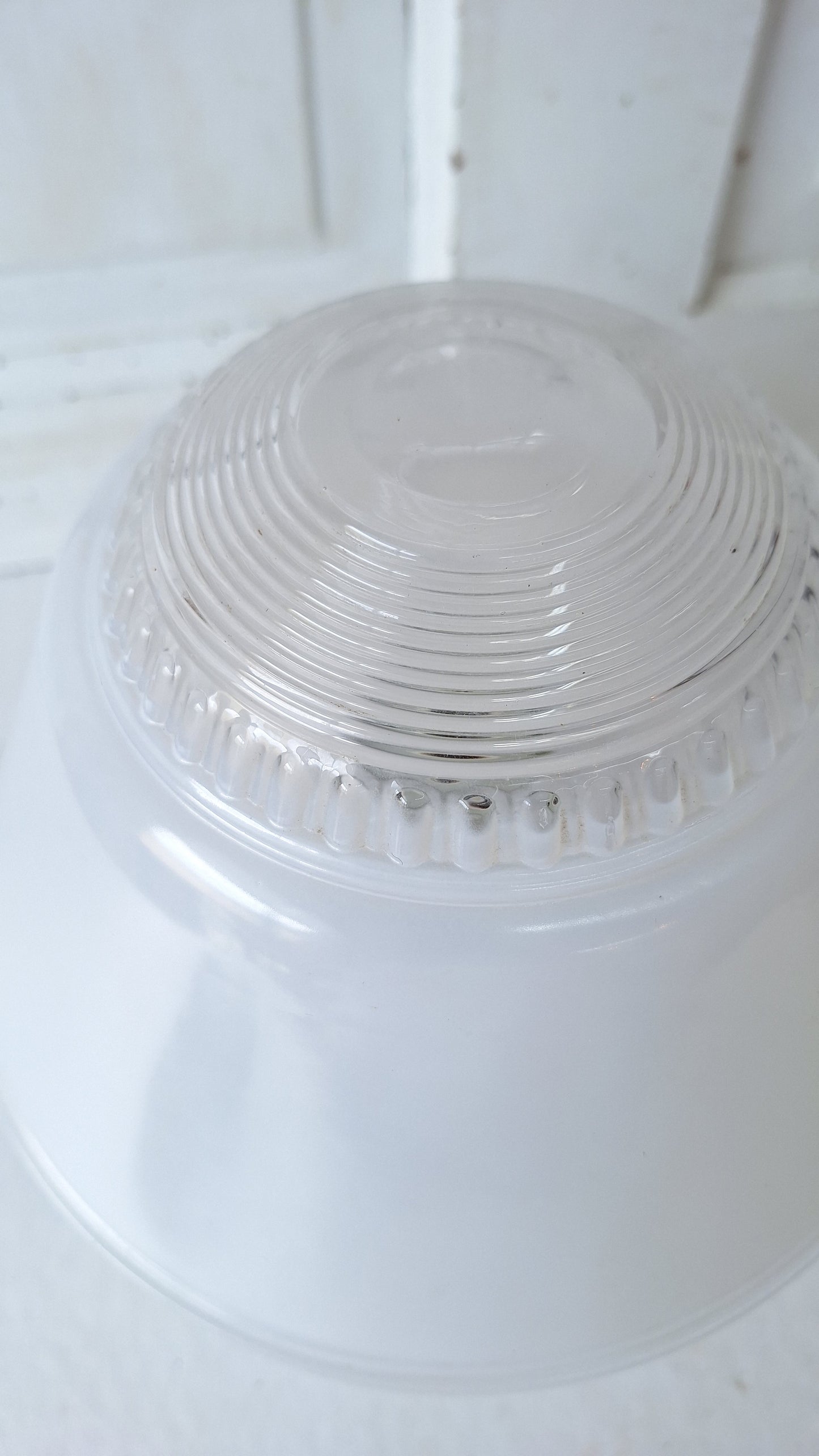 Small Vintage Two Tone Flush Mount Light, White Clear Glass Ceiling Light