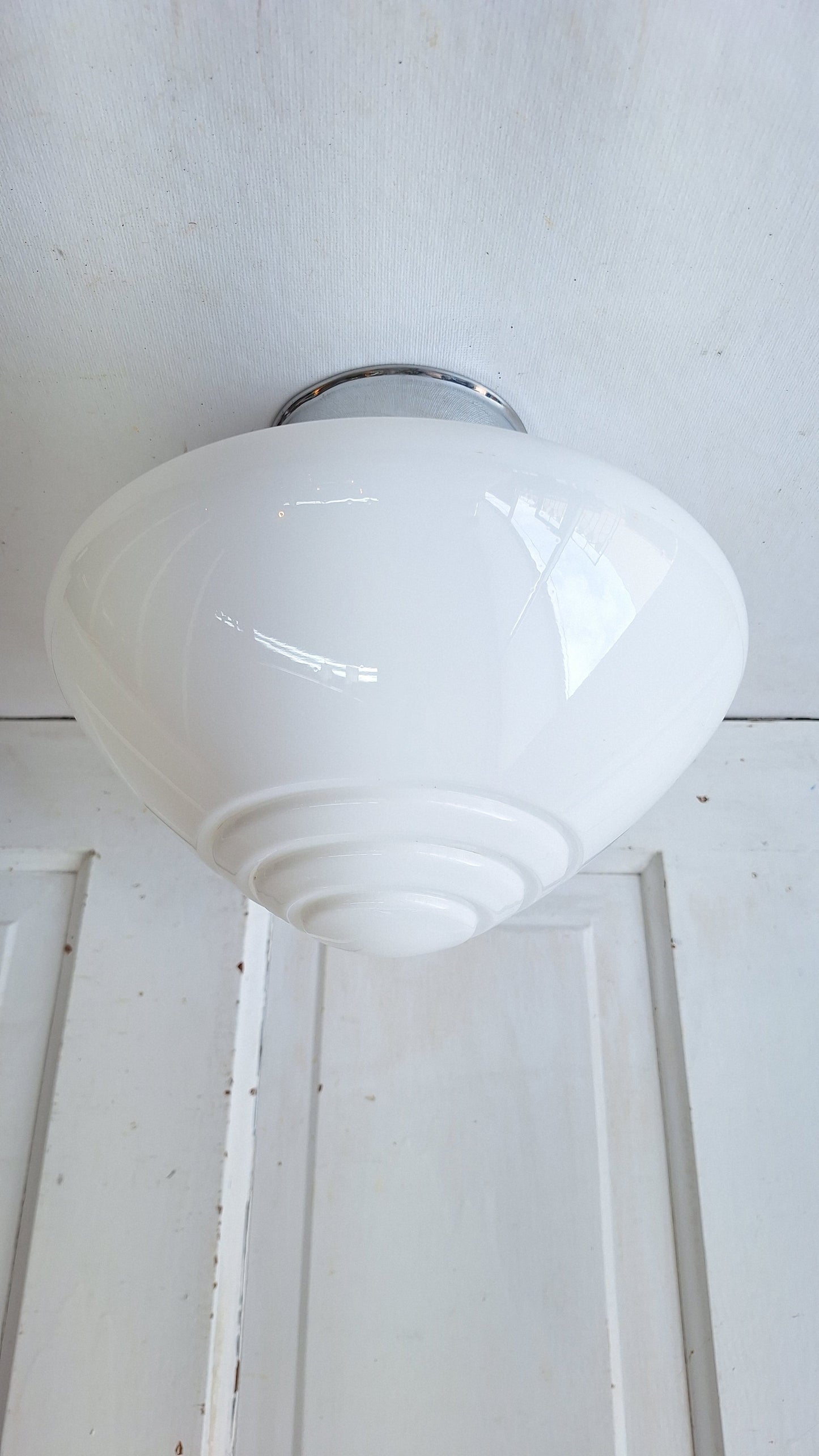 Milk Glass Flush Mount Fixture, White Glass Ceiling Light