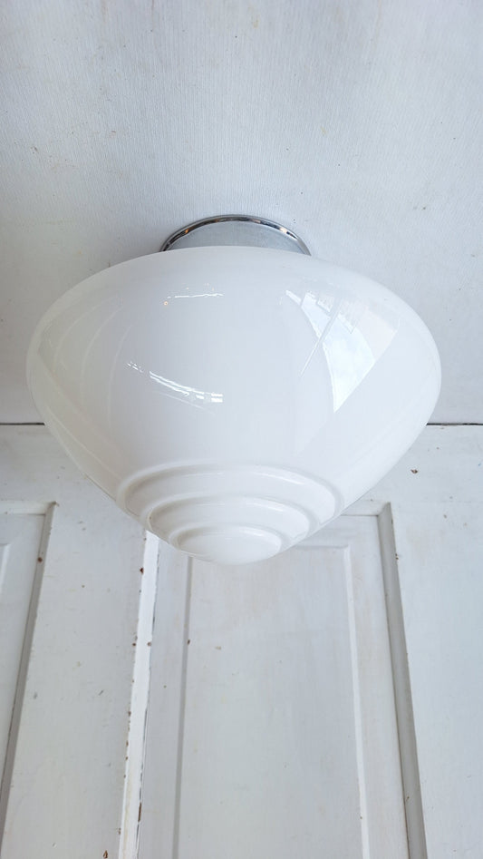 Milk Glass Flush Mount Fixture, White Glass Ceiling Light