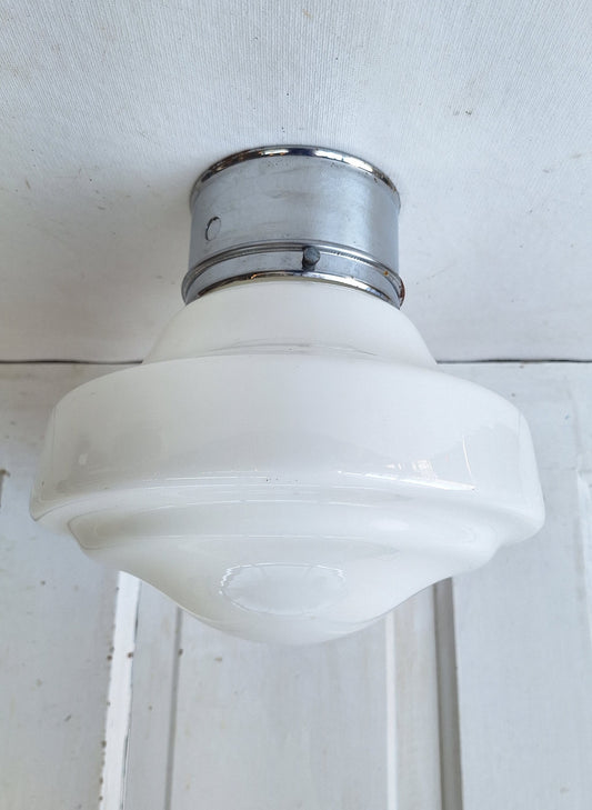 Milk Glass Flush Mount Fixture, White Glass Ceiling Light