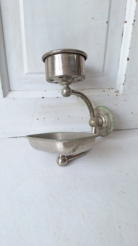 Vintage Chrome Soap and Cup Holder, Antique Soap Dish Wall Rack