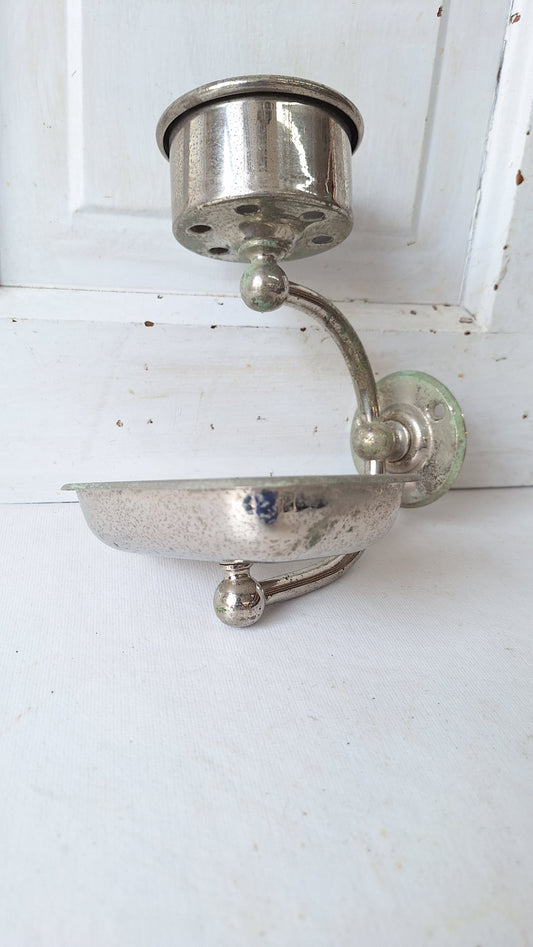 Vintage Chrome Soap and Cup Holder, Antique Soap Dish Wall Rack