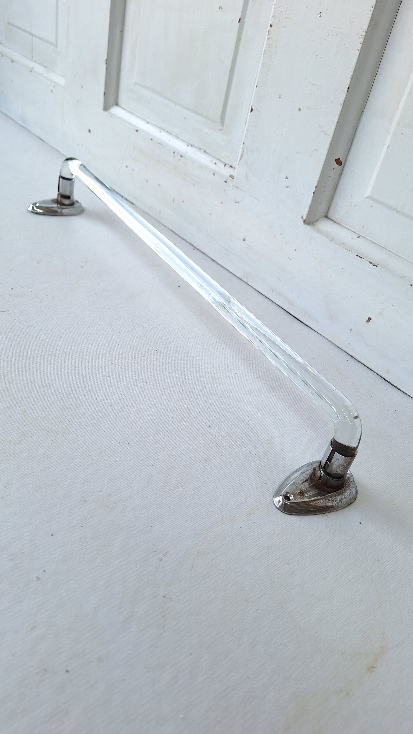 19" Curved Vintage Glass and Chrome Towel Bar