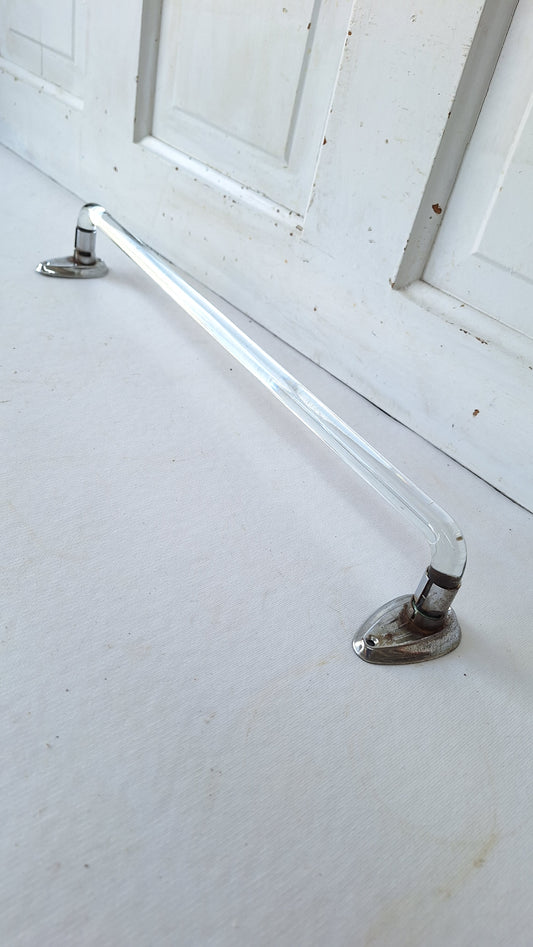 19" Curved Vintage Glass and Chrome Towel Bar