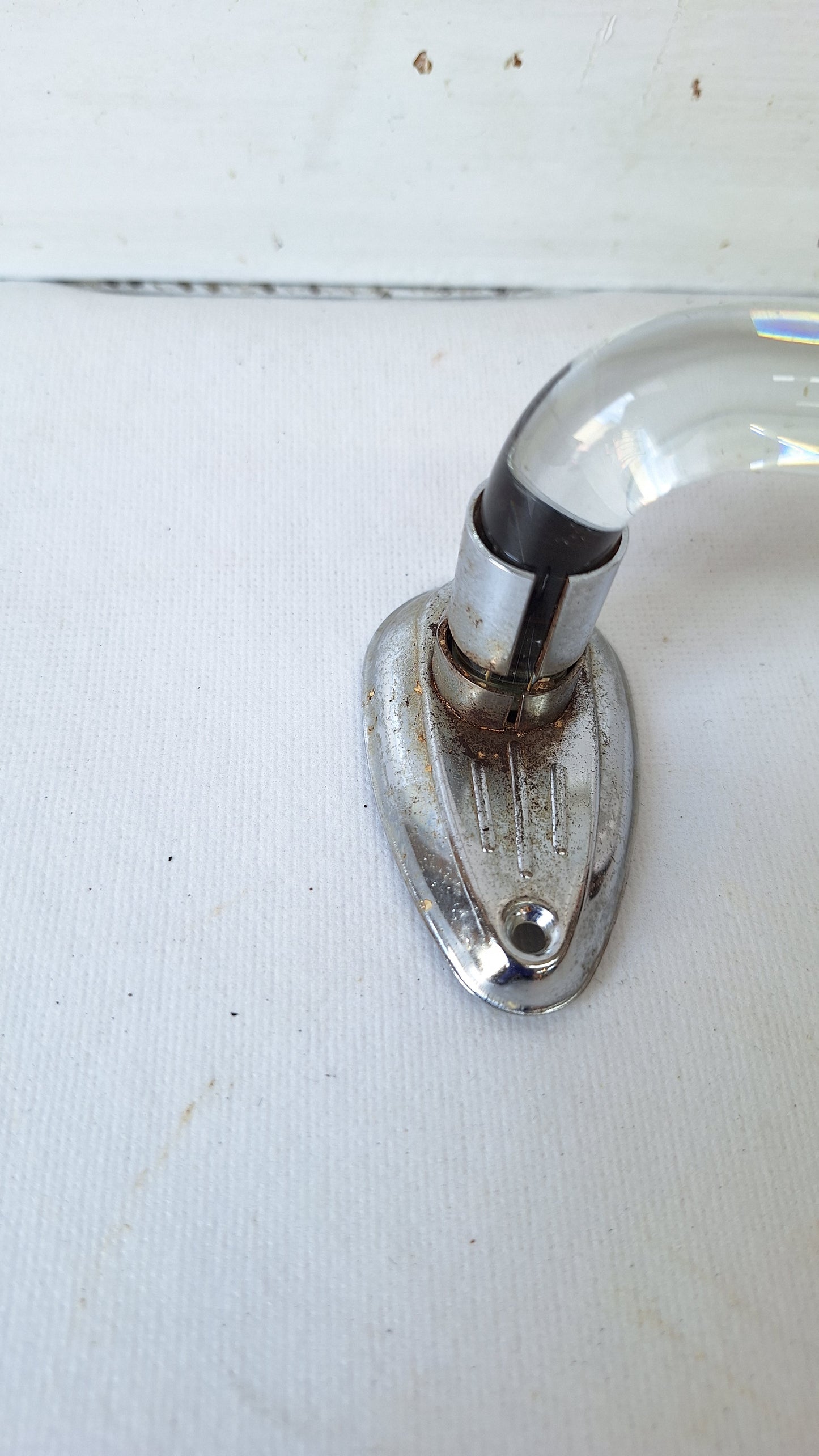 19" Curved Vintage Glass and Chrome Towel Bar