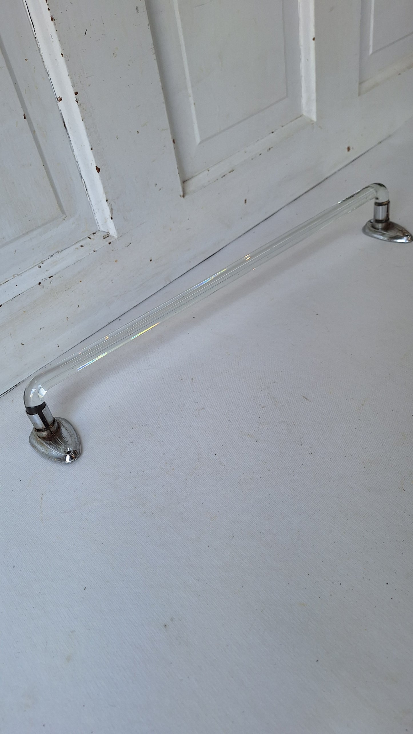 19" Curved Vintage Glass and Chrome Towel Bar