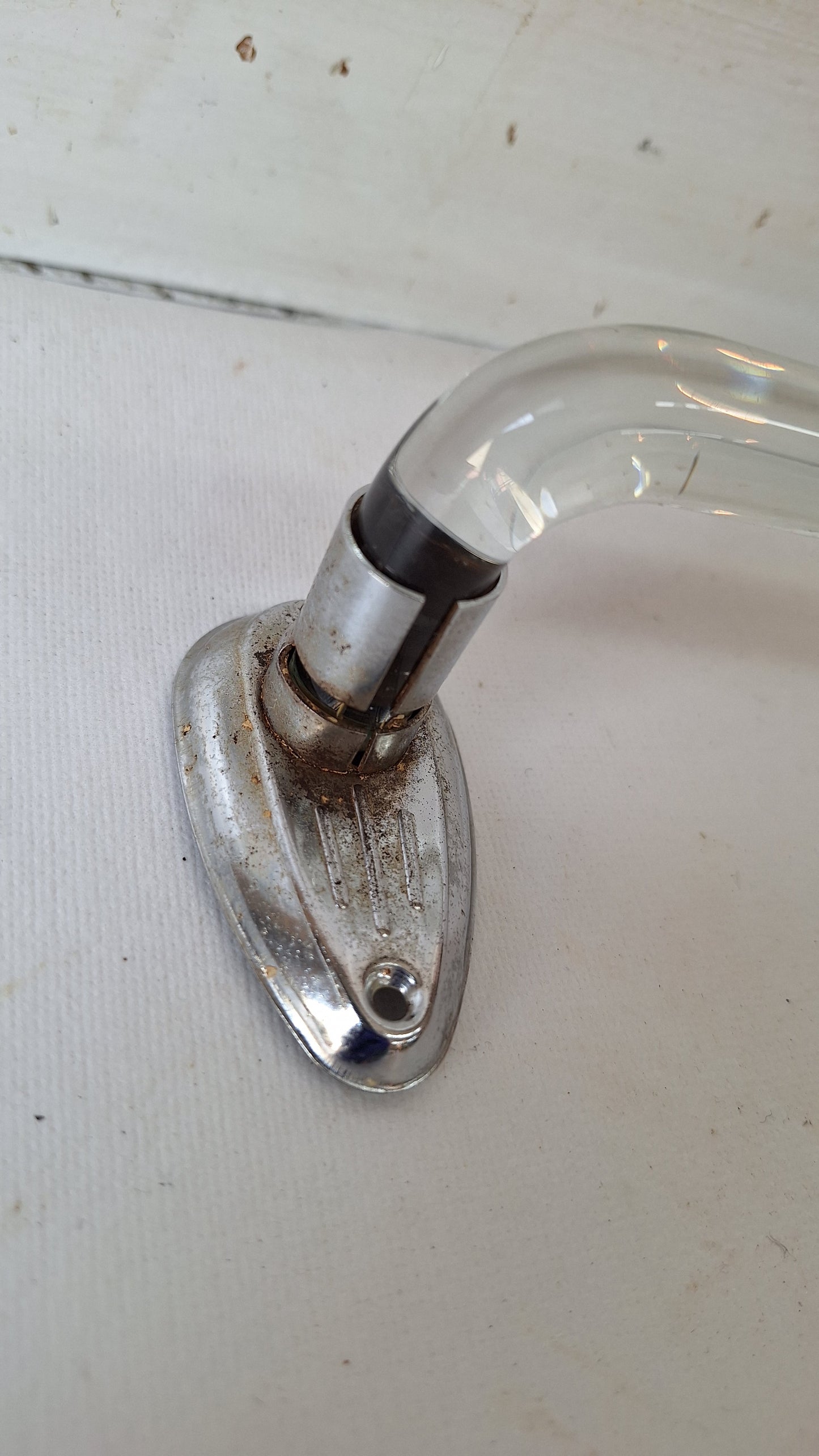 19" Curved Vintage Glass and Chrome Towel Bar