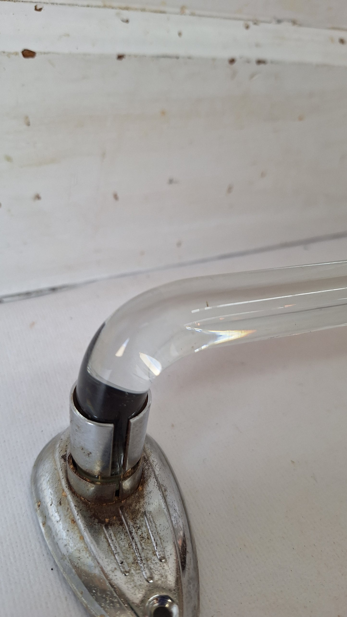 19" Curved Vintage Glass and Chrome Towel Bar