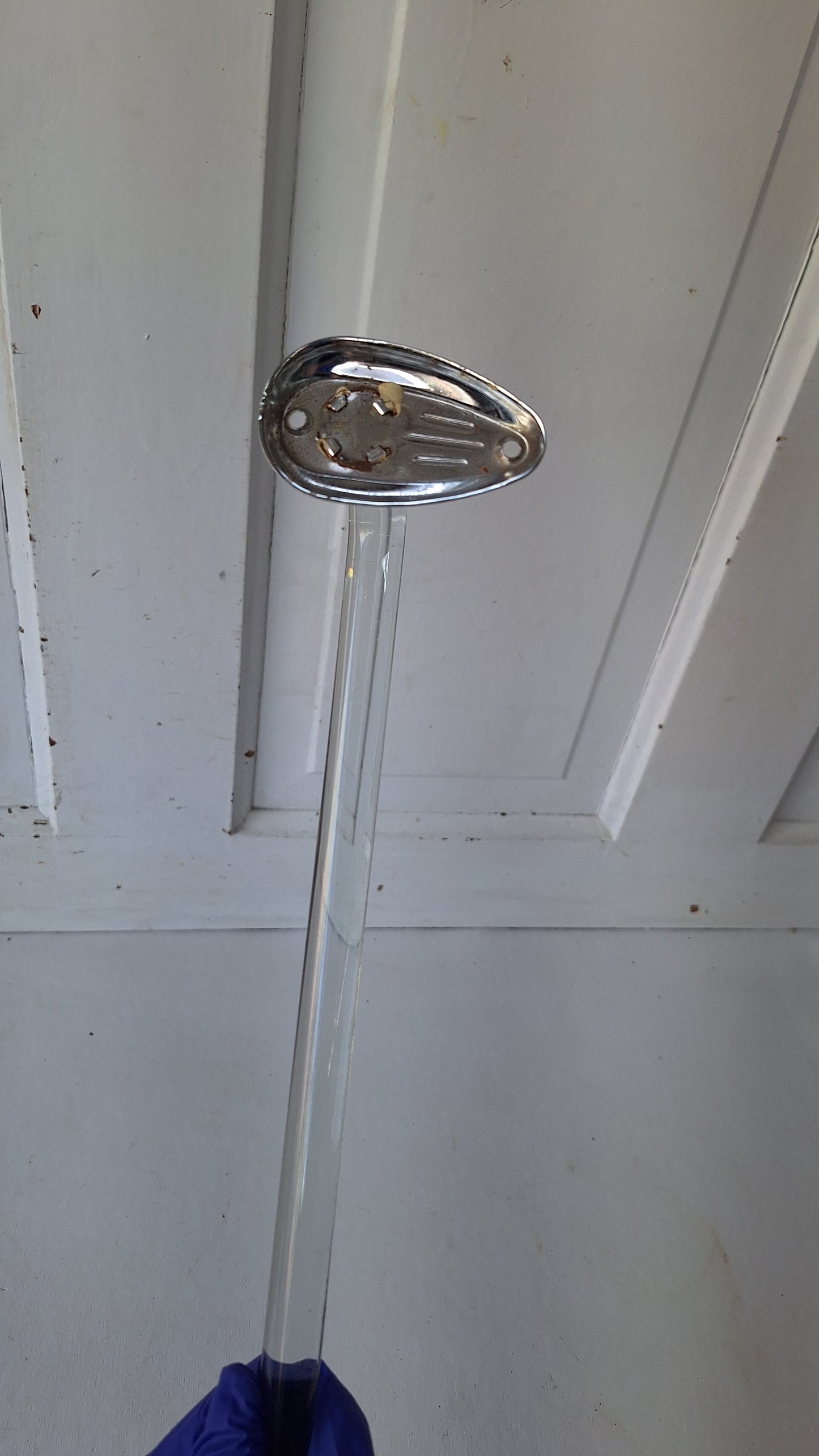 19" Curved Vintage Glass and Chrome Towel Bar