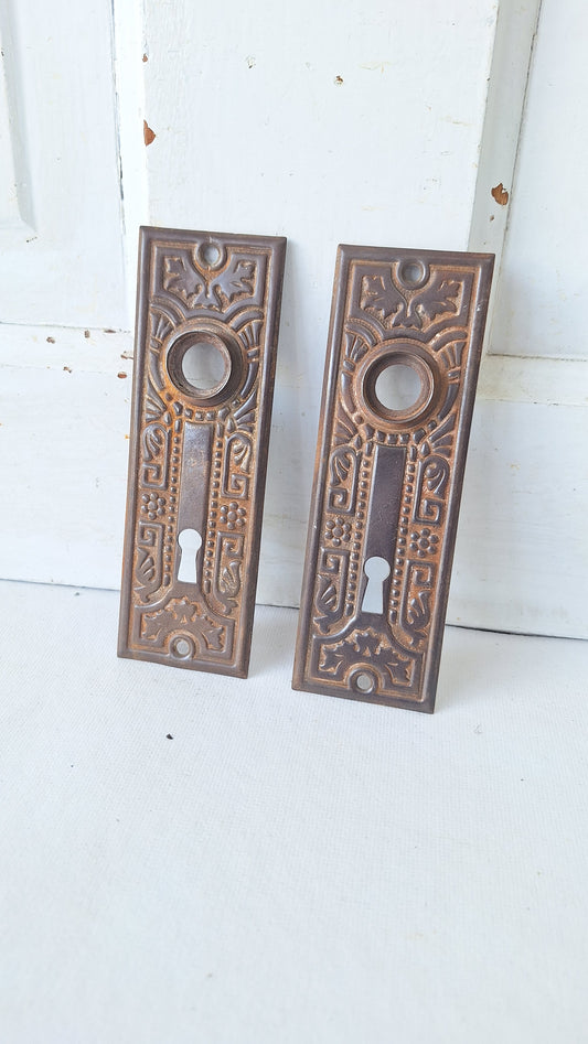 Embossed Antique Steel Backplates with Fancy Design, Ornate Door Knob Back Plates