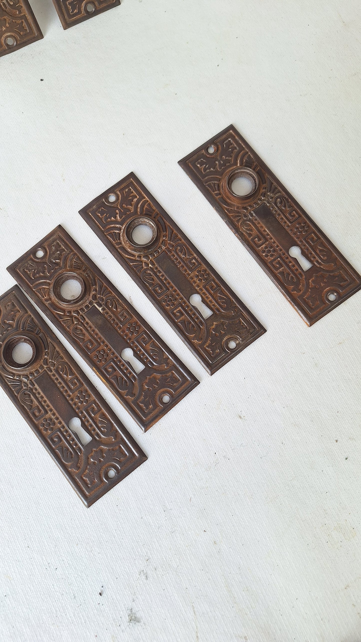 Embossed Antique Steel Backplates with Fancy Design, Ornate Door Knob Back Plates