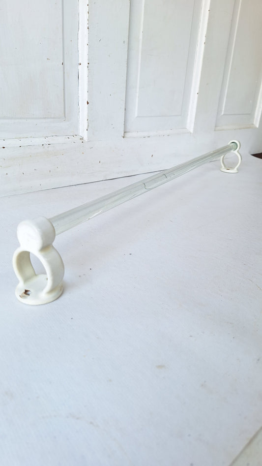 Vintage Glass And White Brackets Towel Bar, Antique Towel Rack