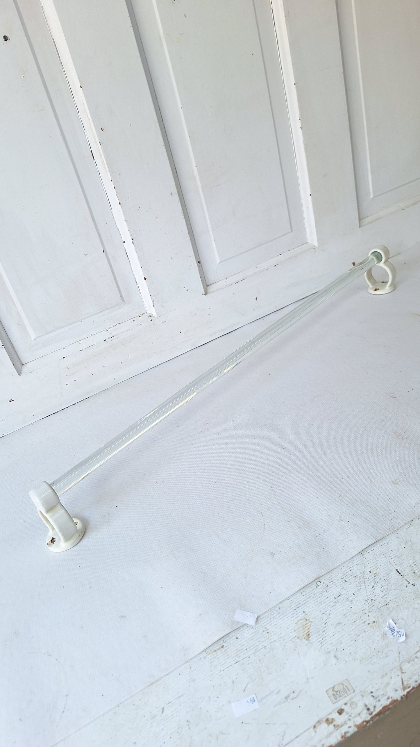 Vintage Glass And White Brackets Towel Bar, Antique Towel Rack
