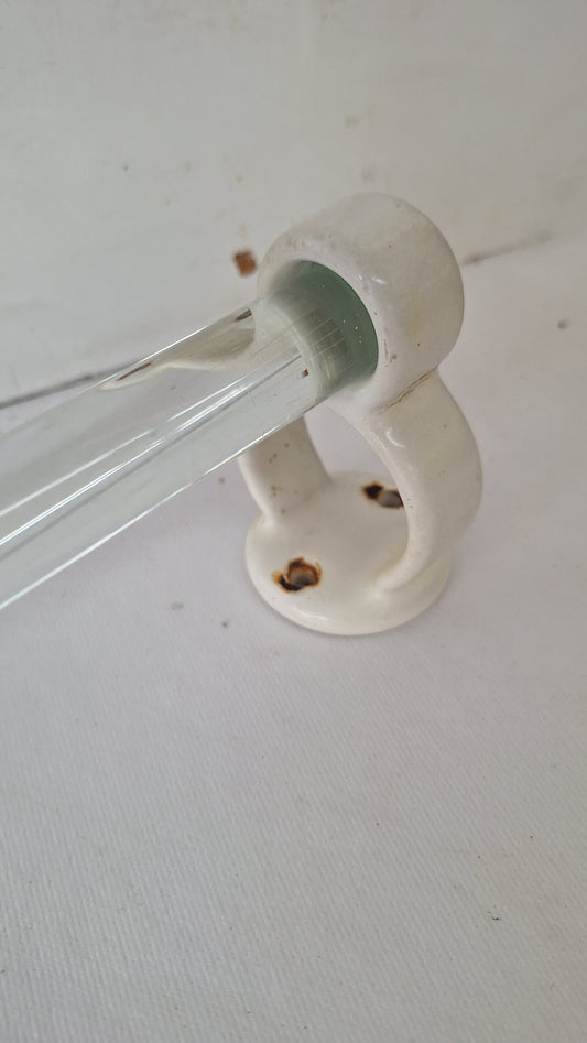 Vintage Glass And White Brackets Towel Bar, Antique Towel Rack