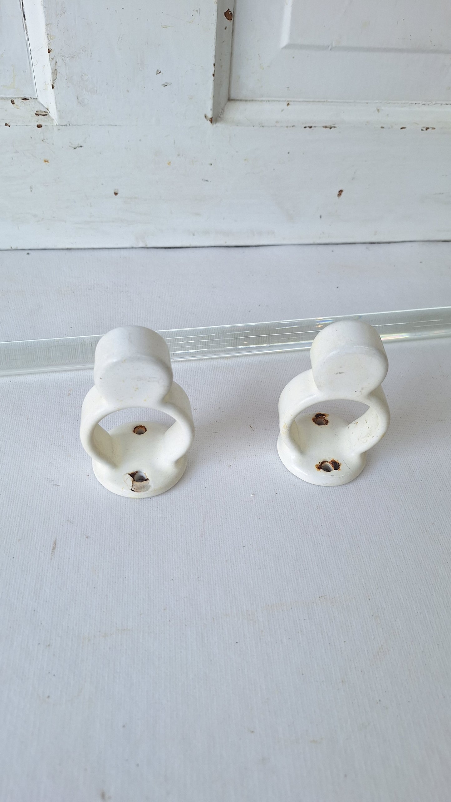 Vintage Glass And White Brackets Towel Bar, Antique Towel Rack