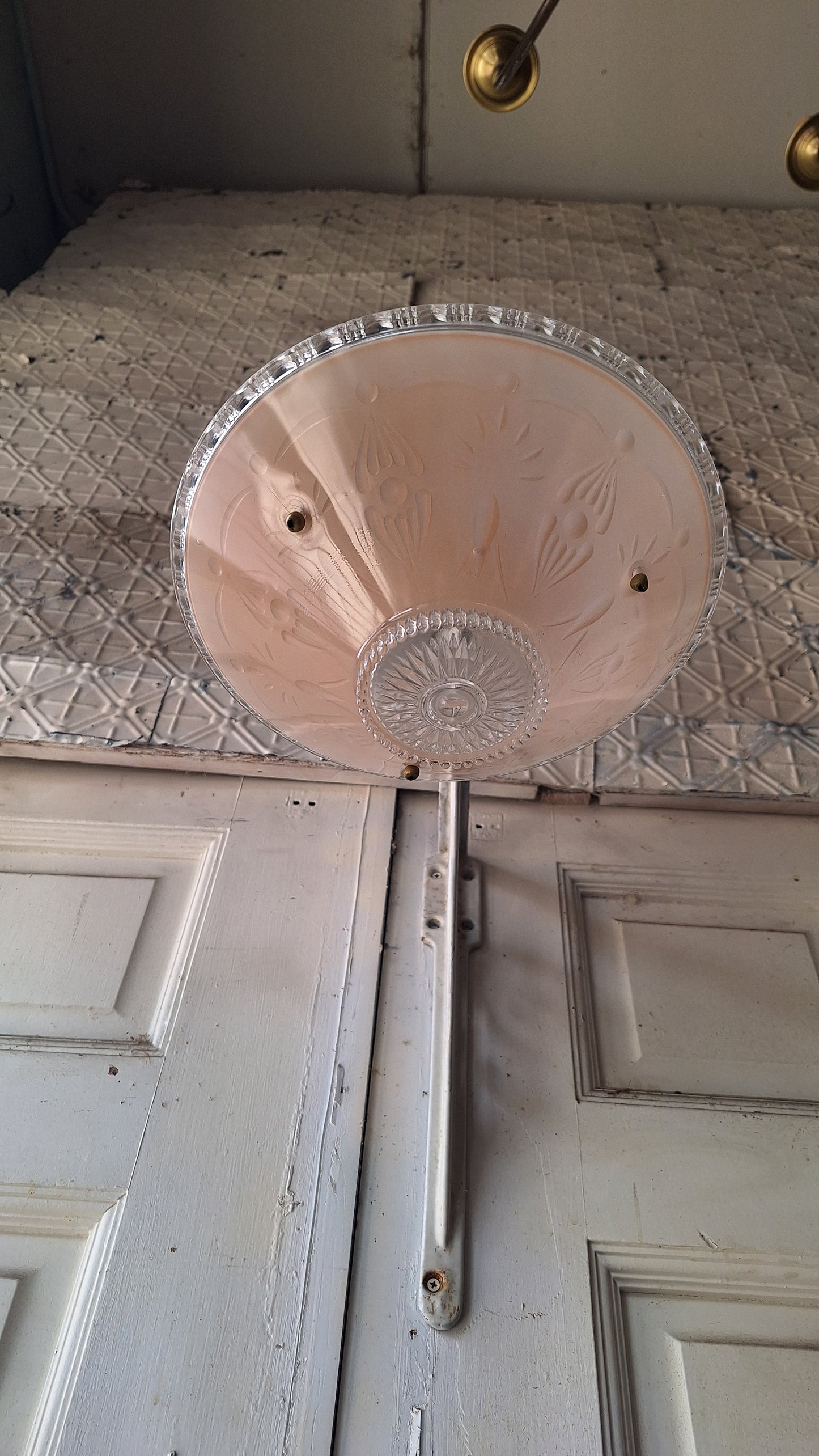 Vintage Glass Bowl Light: Deco Pink Three-Chain Semi-Flush Mount