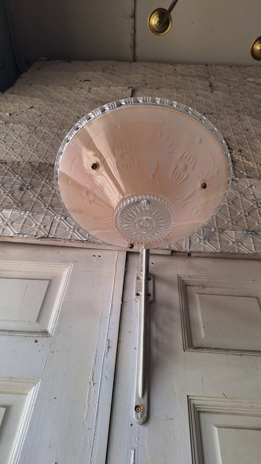 Vintage Glass Bowl Light: Deco Pink Three-Chain Semi-Flush Mount