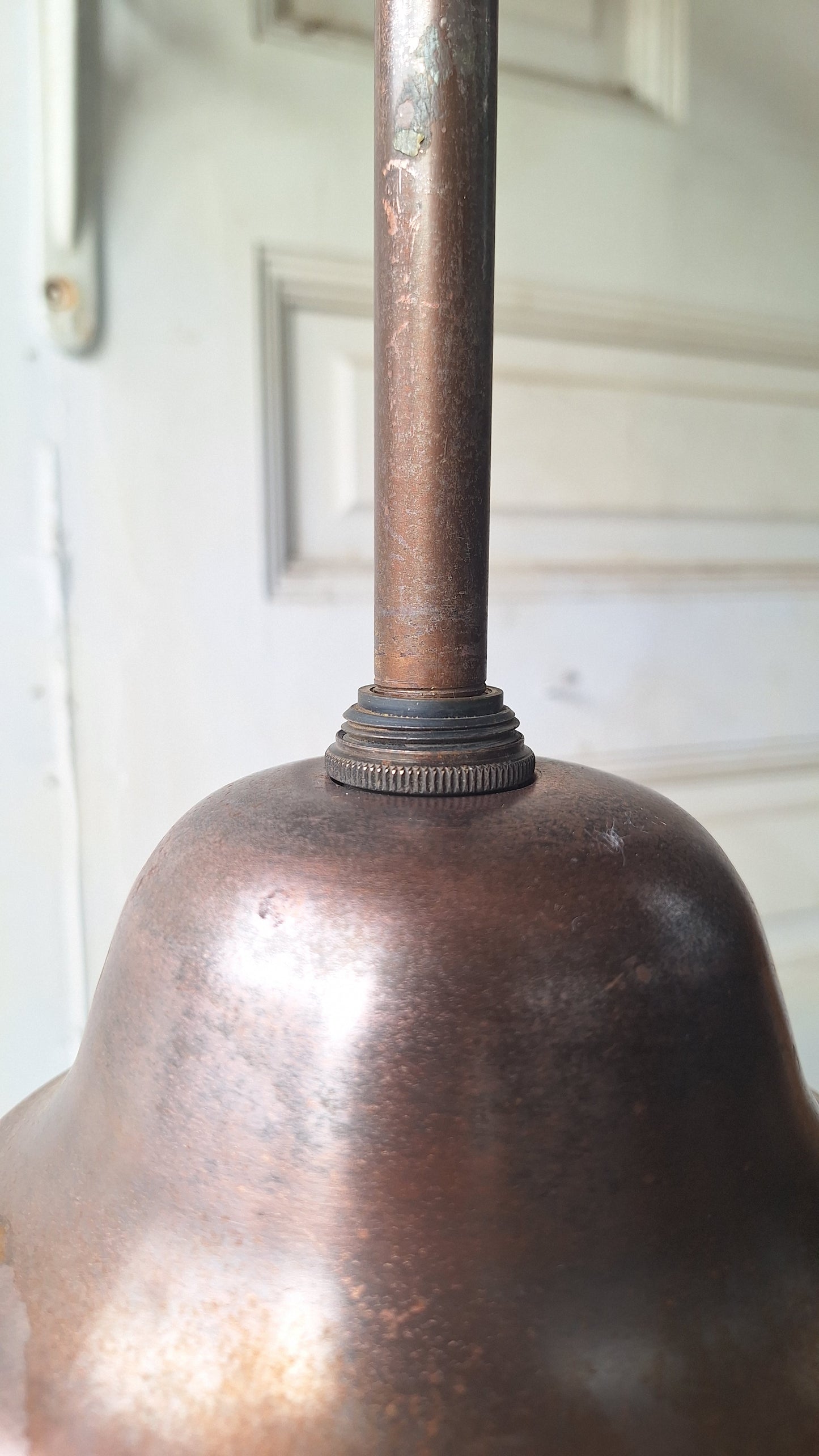 Vintage Pendant Light, White Glass Globe, Copper Color Schoolhouse Style