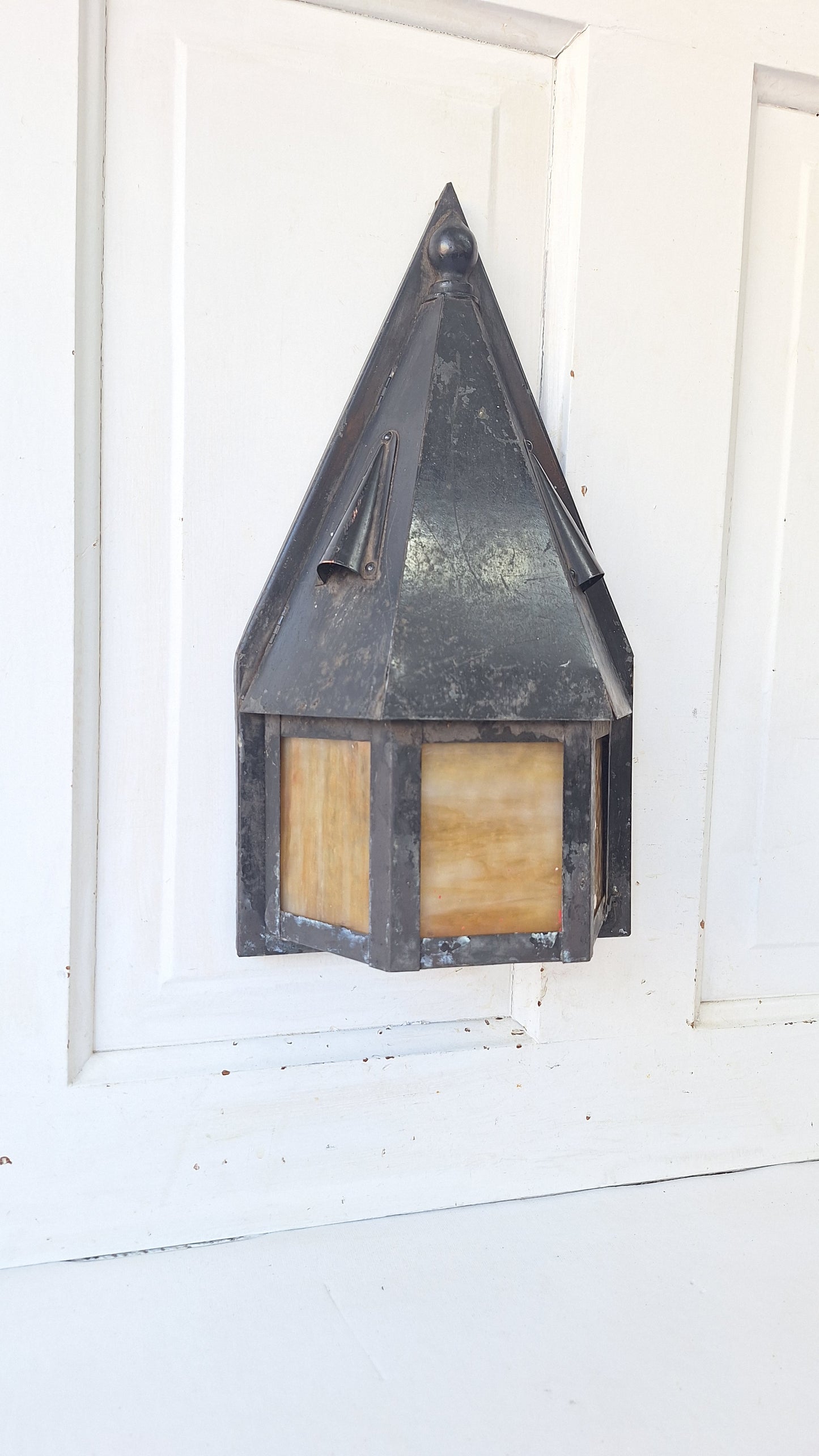 Vintage Craftsman Slag Glass Wall Sconce, Exterior Light