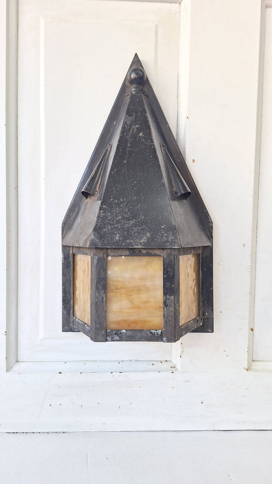 Vintage Craftsman Slag Glass Wall Sconce, Exterior Light