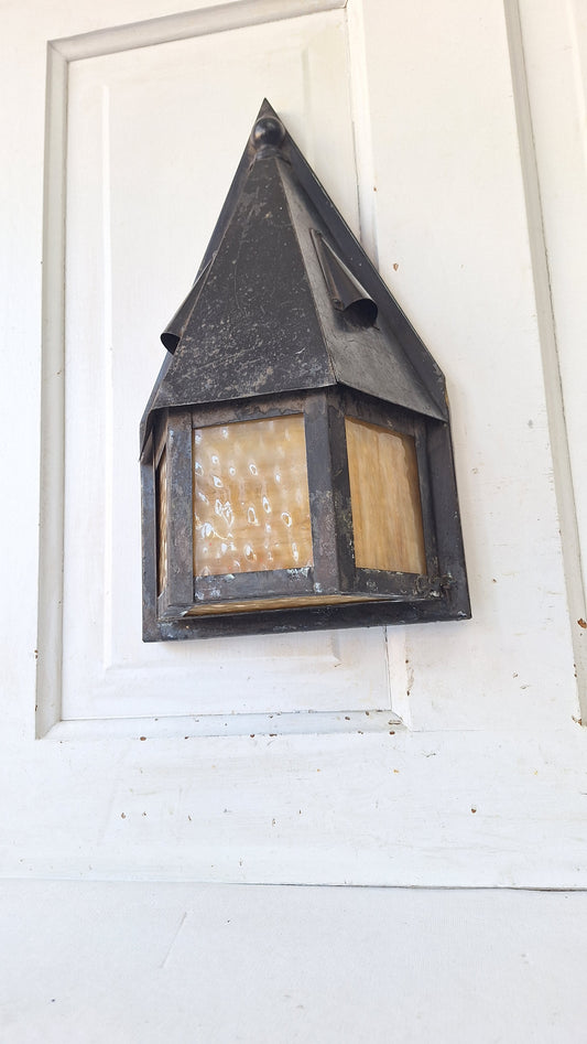 Vintage Craftsman Slag Glass Wall Sconce, Exterior Light