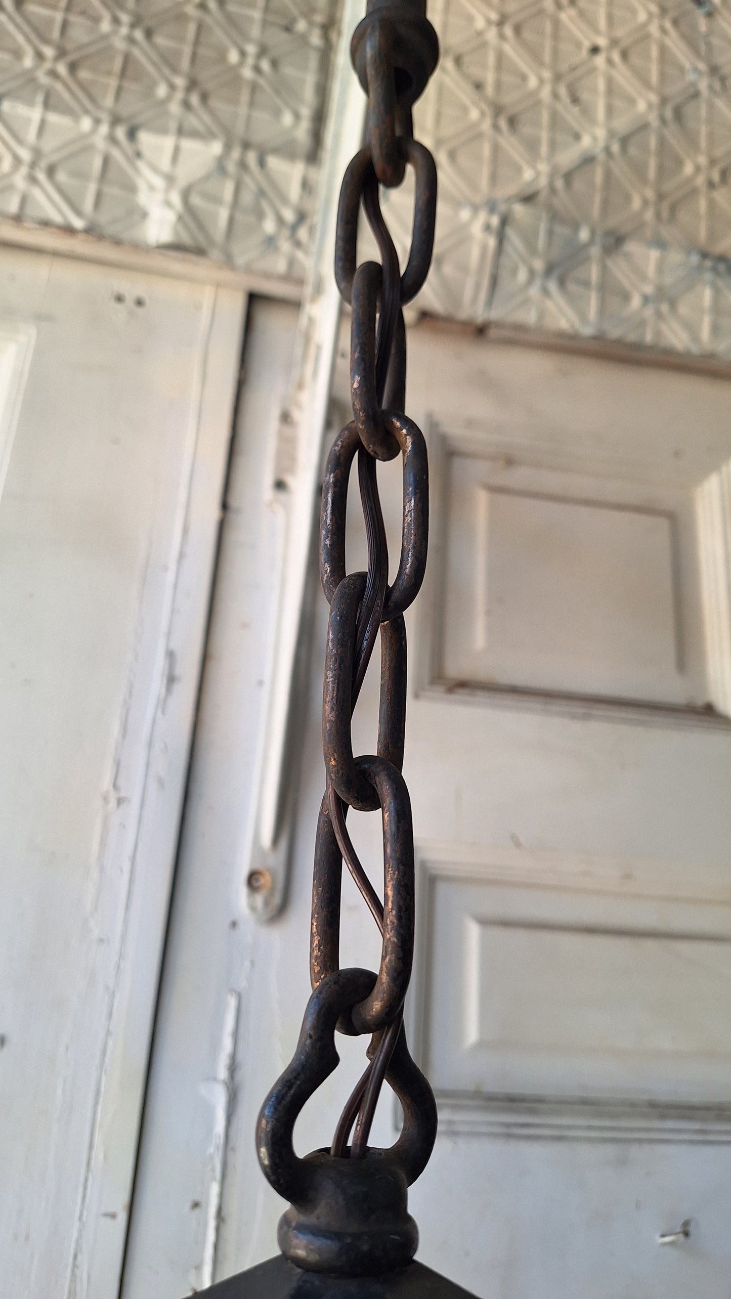 Antique Mission or Craftsman Slag Glass Lantern, Vintage Porch Light Pendant
