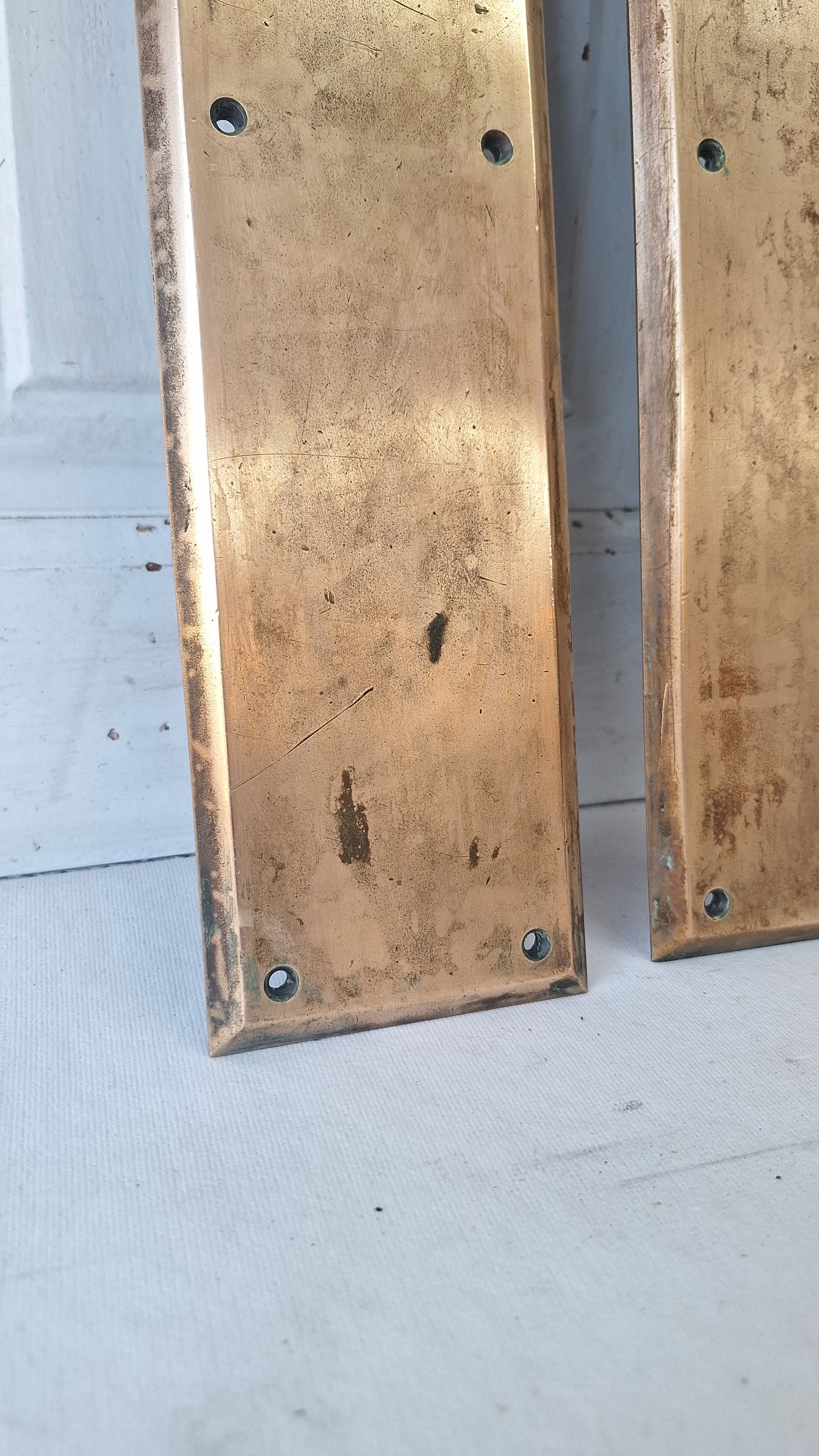 Russwin Push Plate Set for Swinging Doors, Cast Iron Vintage Push Plates