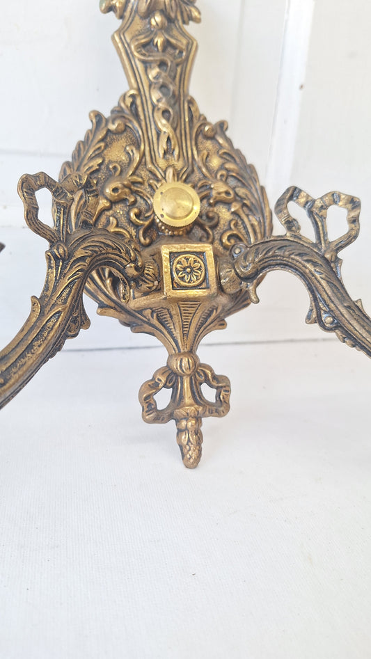Two Mid Century Brass Sconces, MCM Candle Wall Lights