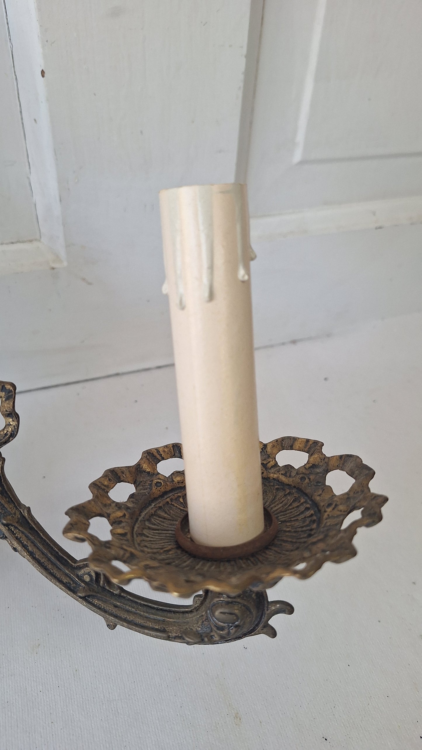 Two Mid Century Brass Sconces, MCM Candle Wall Lights