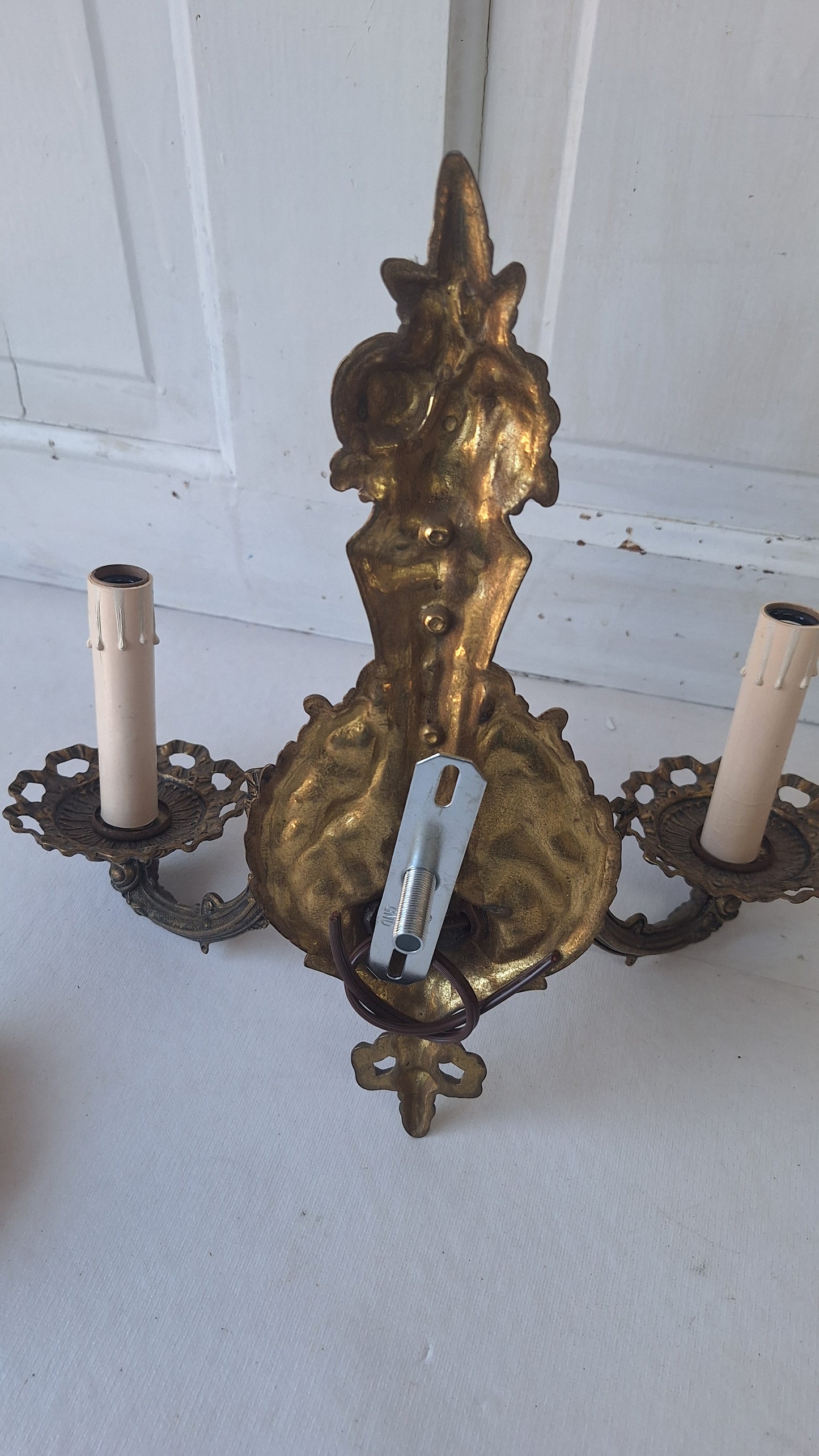 Two Mid Century Brass Sconces, MCM Candle Wall Lights
