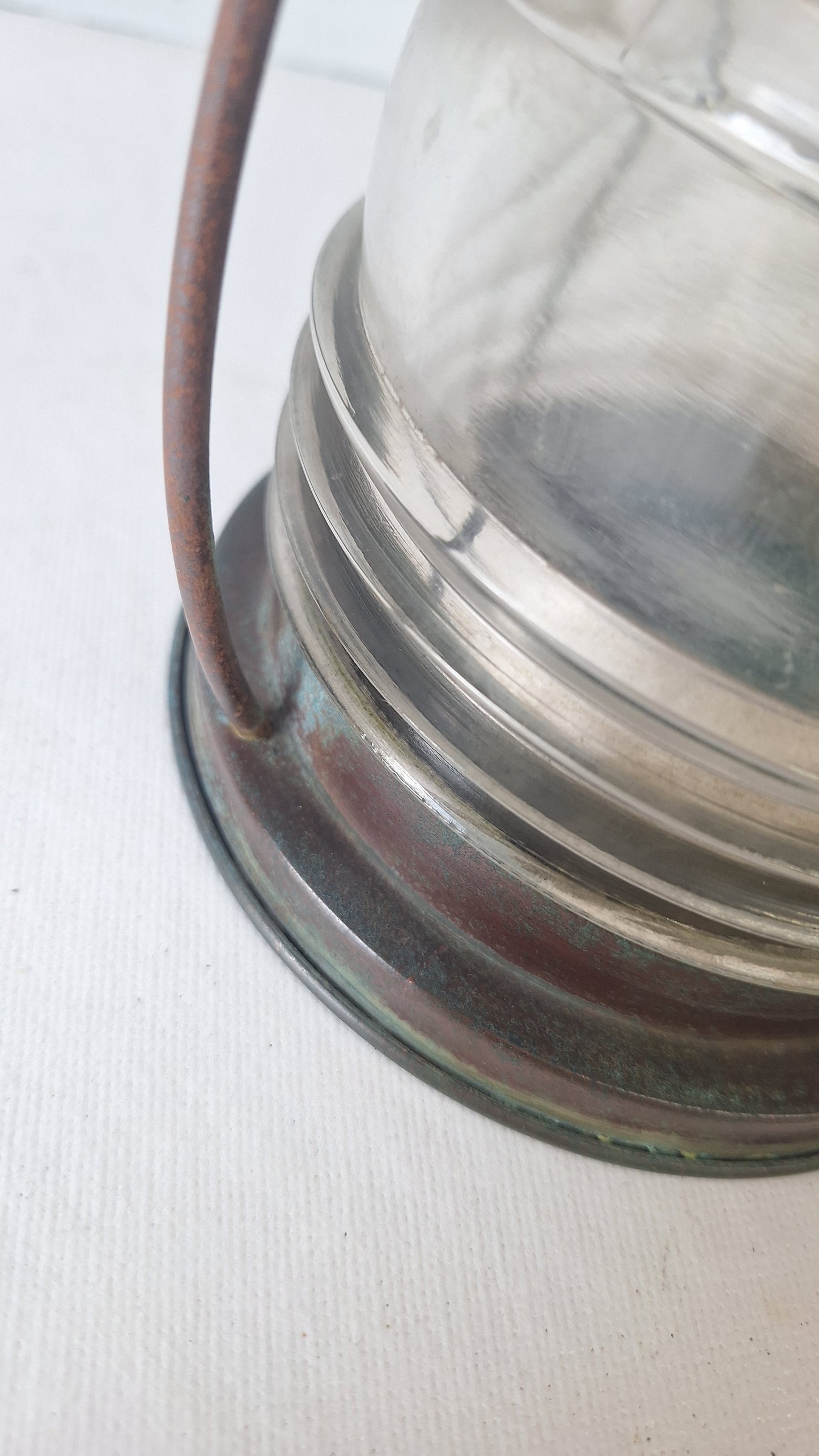 Antique Copper Wall Sconce: Ribbed Glass Lantern Light