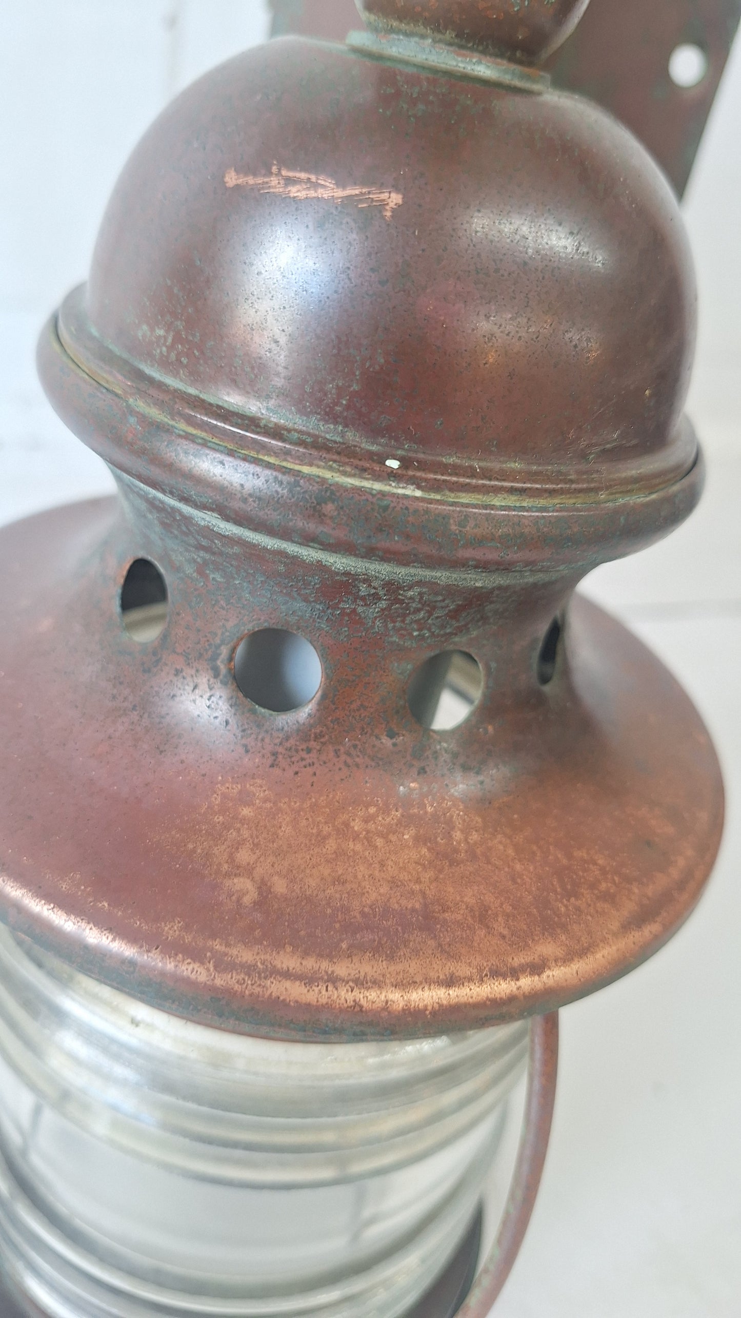 Antique Copper Wall Sconce: Ribbed Glass Lantern Light
