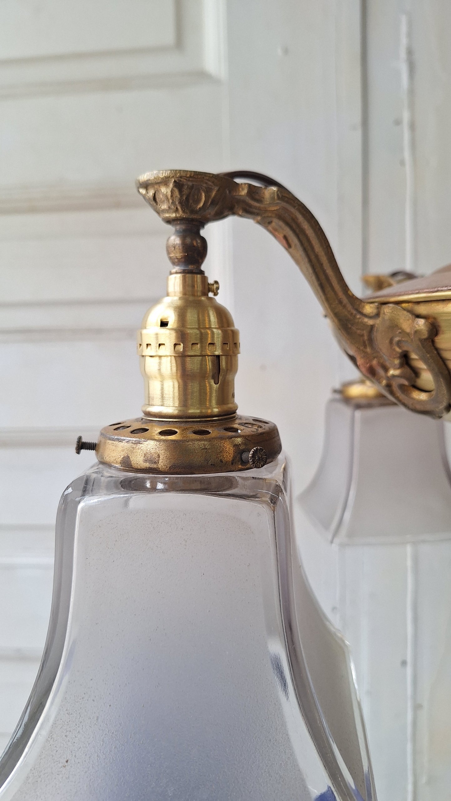 Antique Two Tone Pan Light with Square Glass Shades - Refurbished Chandelier