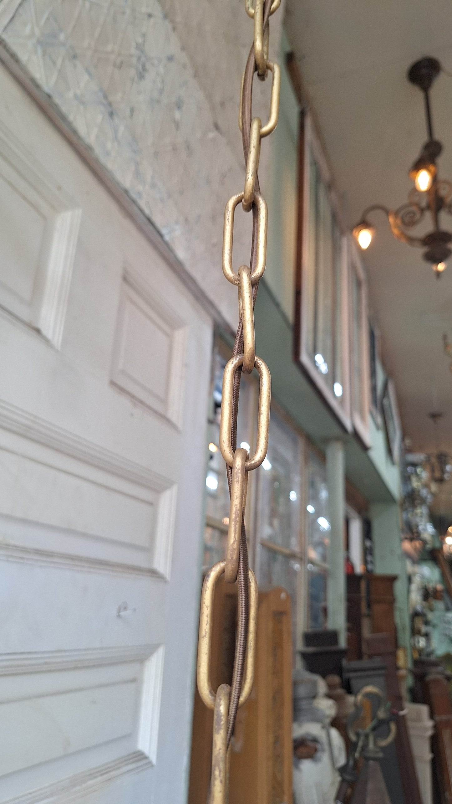 Antique Two Tone Pan Light with Square Glass Shades - Refurbished Chandelier