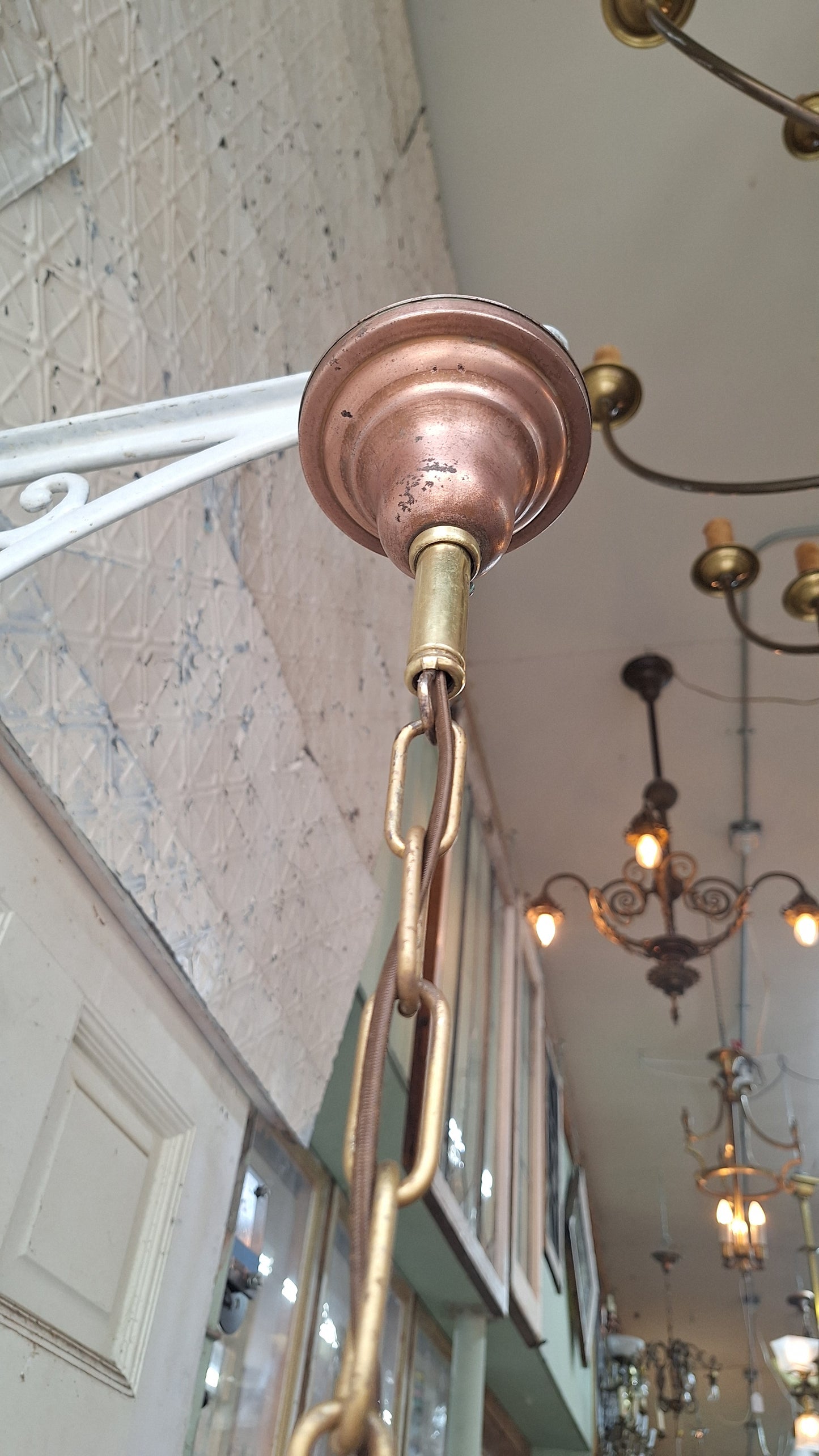 Antique Two Tone Pan Light with Square Glass Shades - Refurbished Chandelier