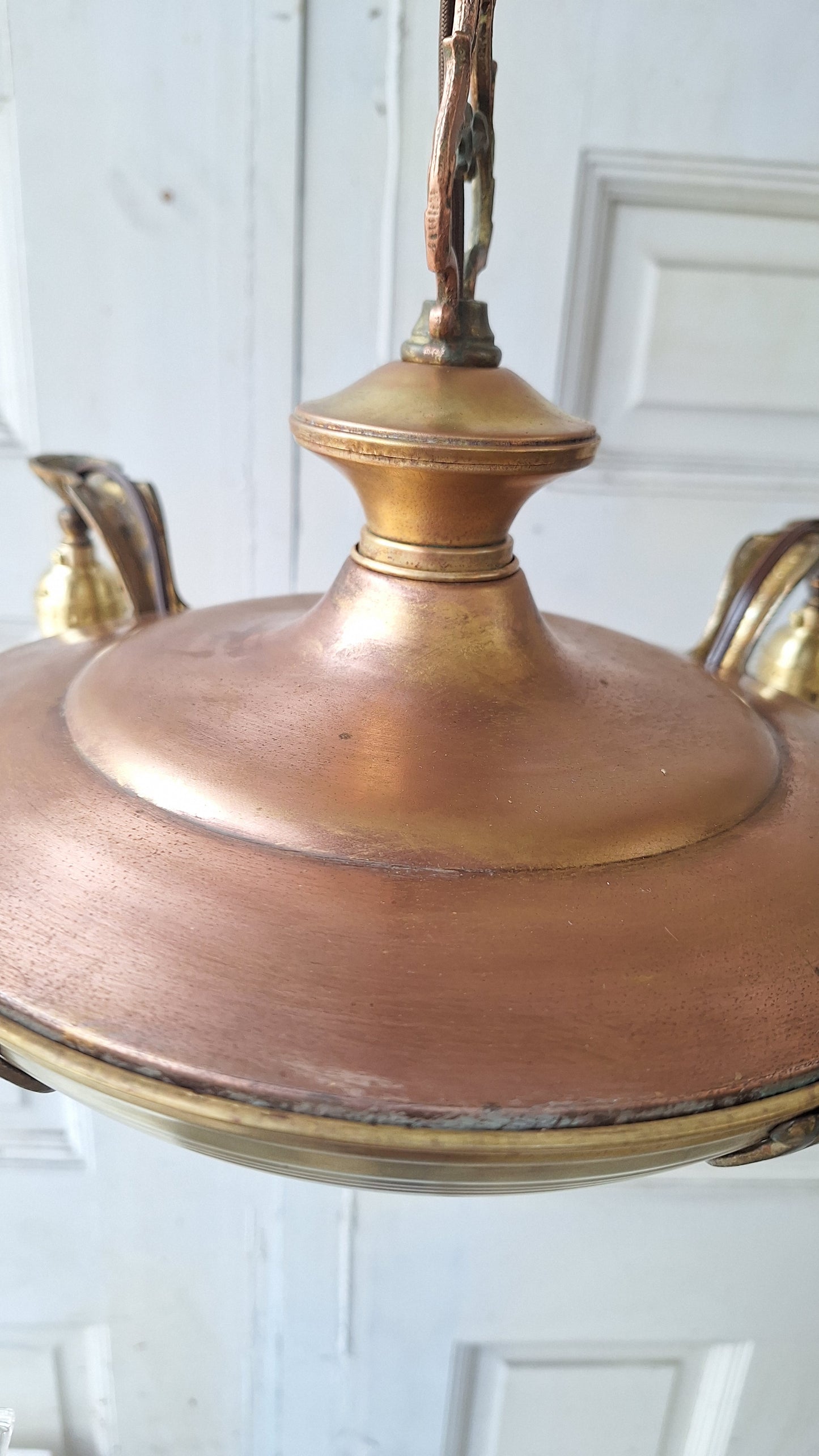 Antique Two Tone Pan Light with Square Glass Shades - Refurbished Chandelier