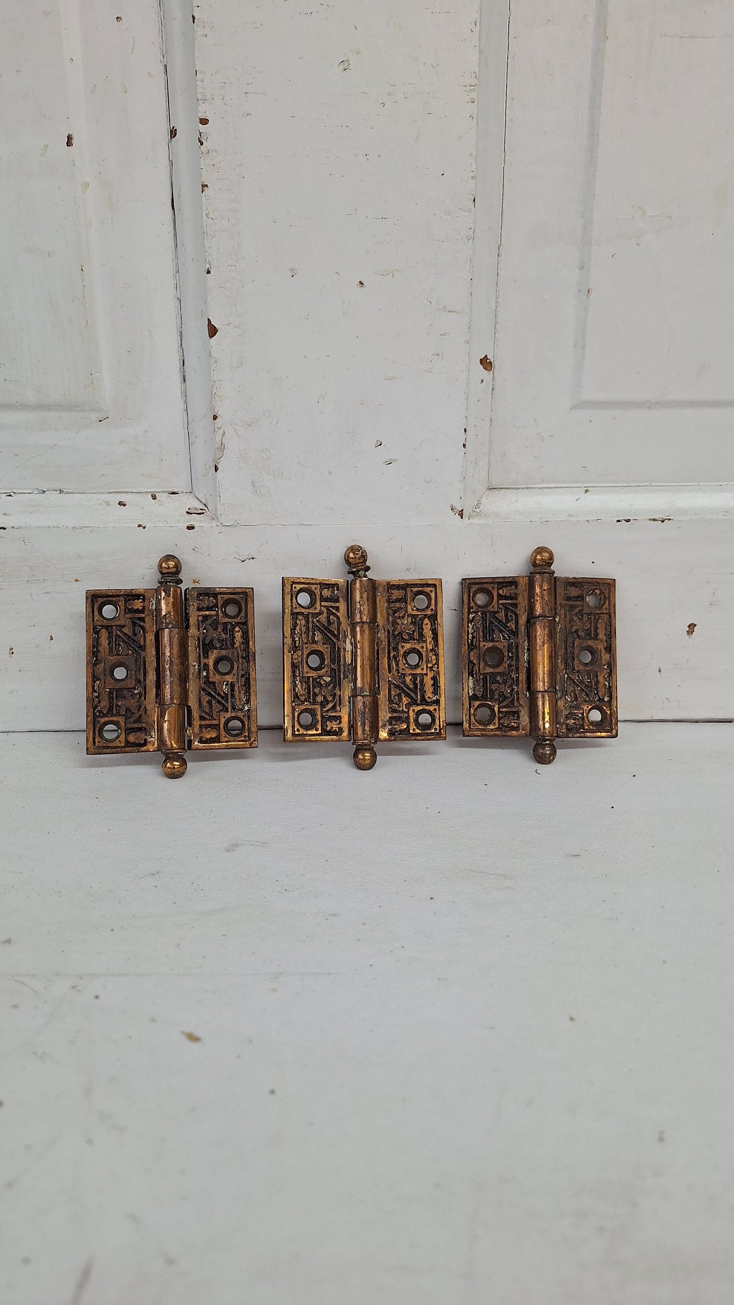 Three 2 1/2" Bronze Plated Hinges, Vintage Set of Brass Door Hinges