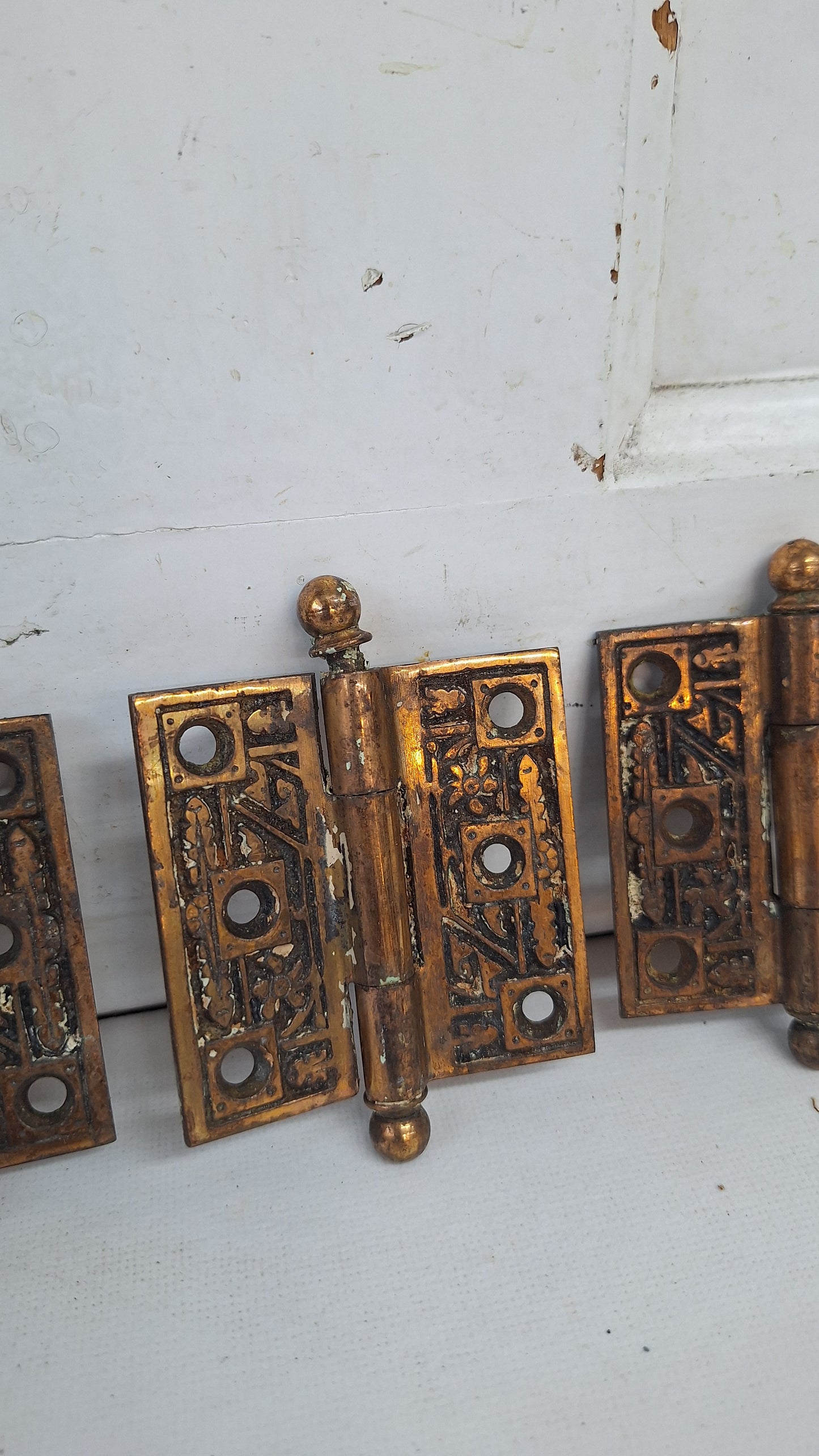 Three 2 1/2" Bronze Plated Hinges, Vintage Set of Brass Door Hinges