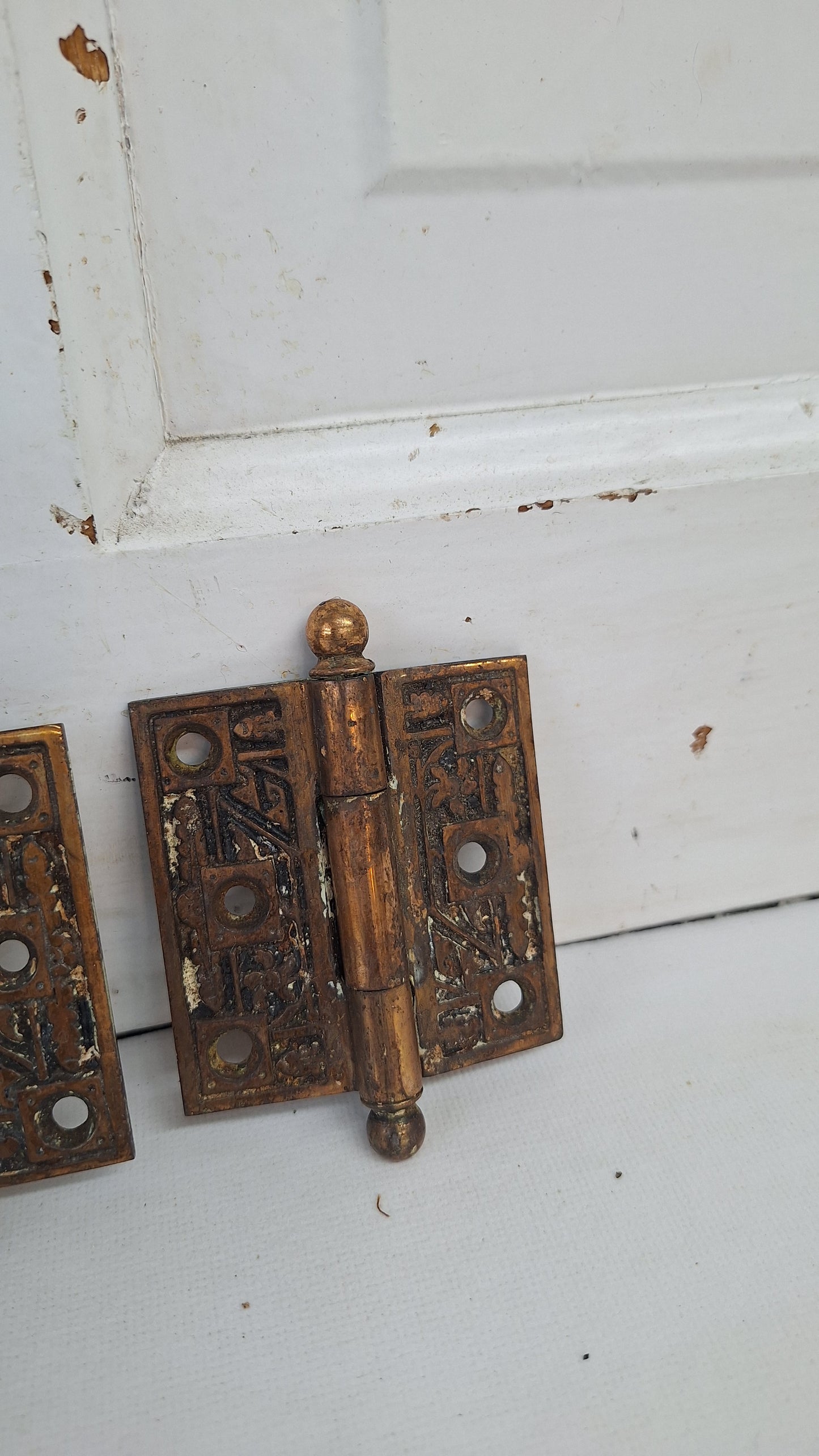 Three 2 1/2" Bronze Plated Hinges, Vintage Set of Brass Door Hinges