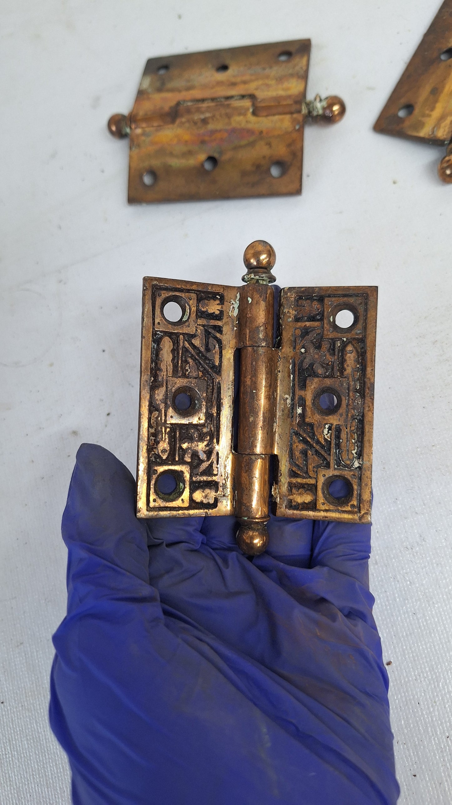 Three 2 1/2" Bronze Plated Hinges, Vintage Set of Brass Door Hinges