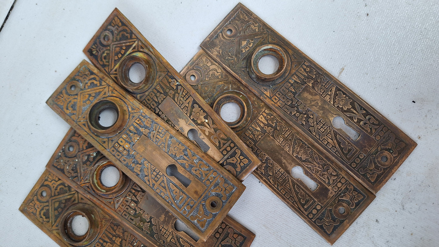 Two Antique Door Knob Plates, Eastlake Ceylon Pattern Backplates