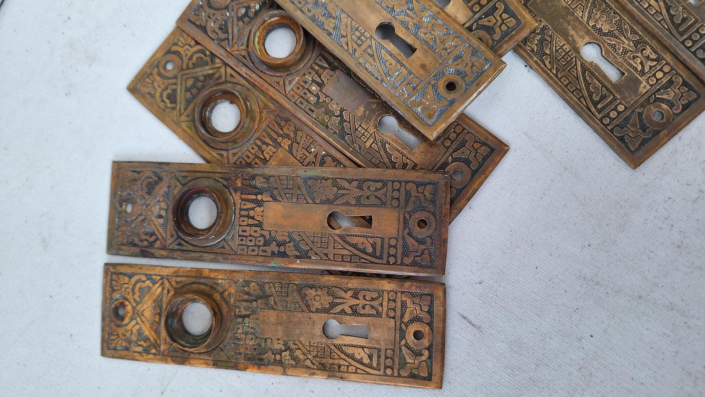 Two Antique Door Knob Plates, Eastlake Ceylon Pattern Backplates