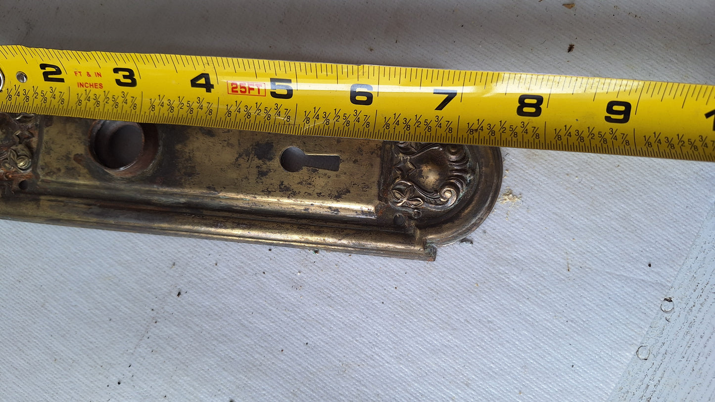 Pair of Stamped Floral Pattern Steel Backplates, Antique Doorknob Plates