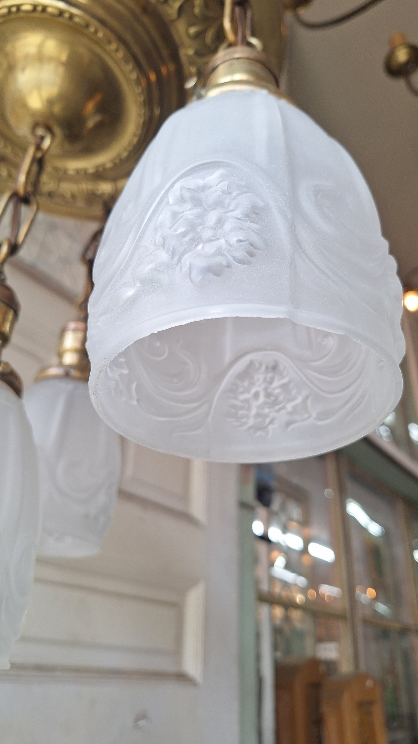 Antique Brass Pan Light: Hanging Socket Ceiling Light with Frosted Glass